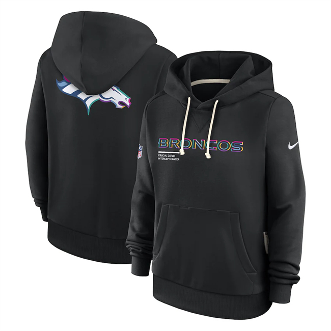 Women's Denver Broncos Black 2025 Crucial Catch Club Pullover Hoodie(Run Small)